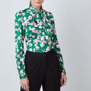 Women's HAWES & CURTIS Satin Fitted Blouse, Pussybow Lulu Cloudy Floral UK10 US6